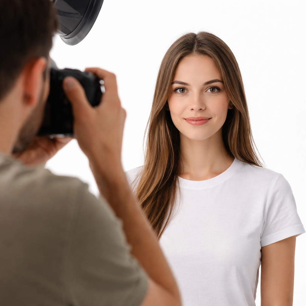 Jeune fille photographiée pour une photo identité