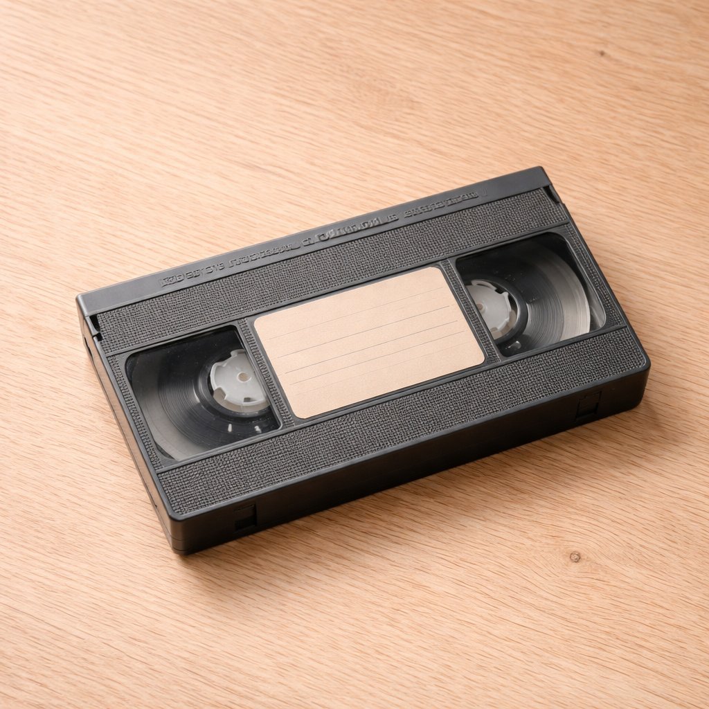 Cassette vidéo sur table en bois