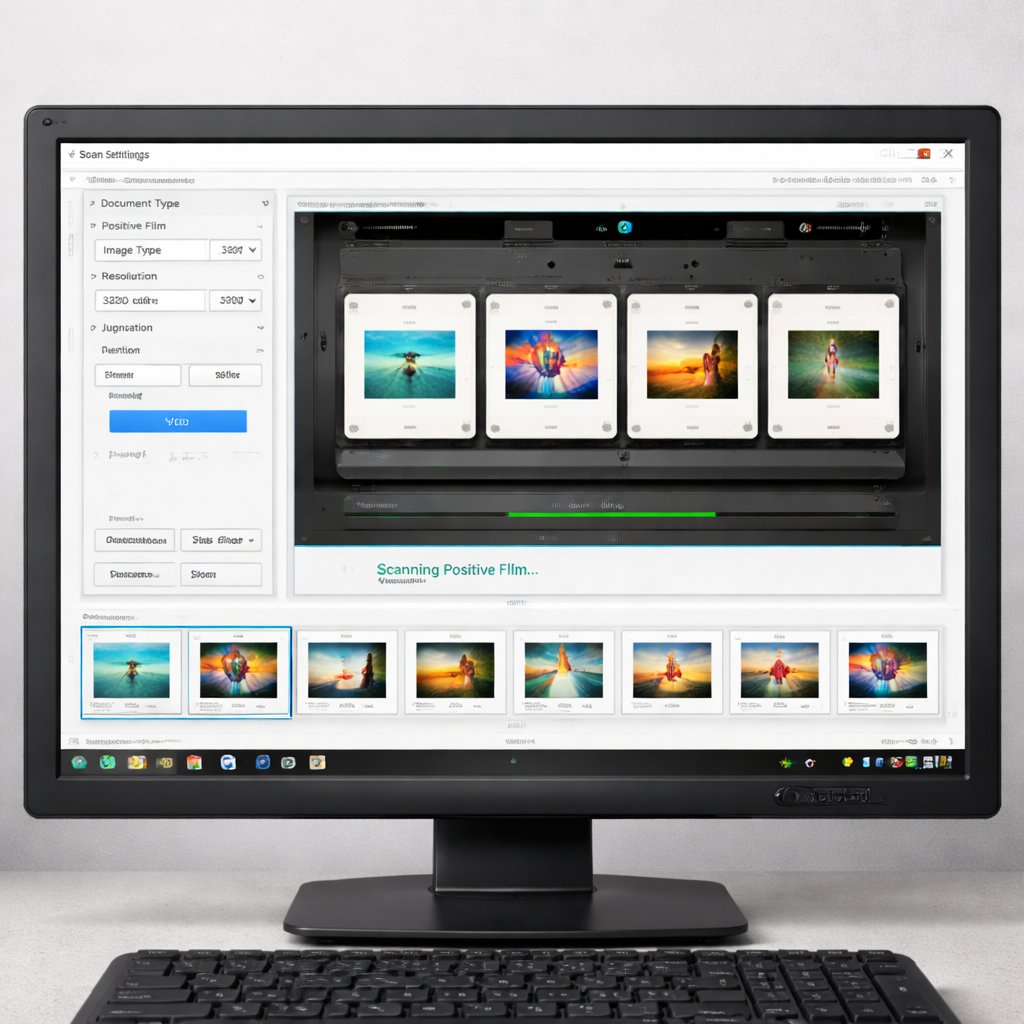 Écran PC avec programme scan diapo