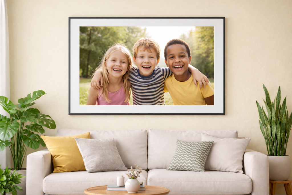 Grand cadre avec 3 enfants