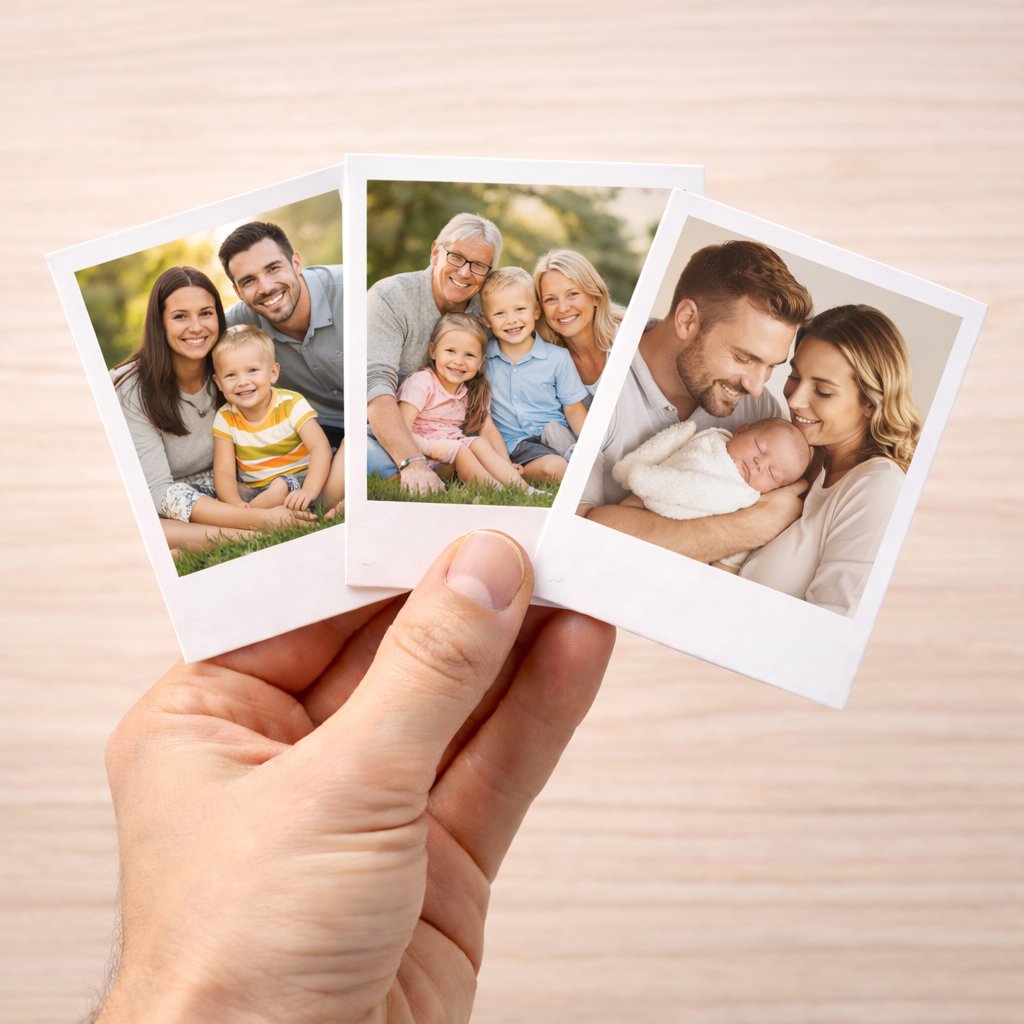 Une main avec 3 photos vintage