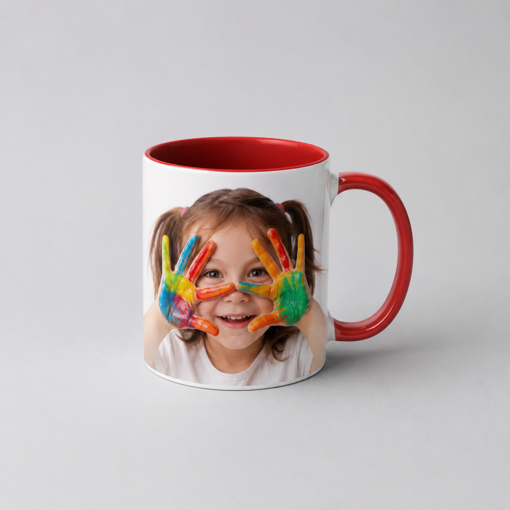 Tasse rouge personnalisée avec une photo imprimée
