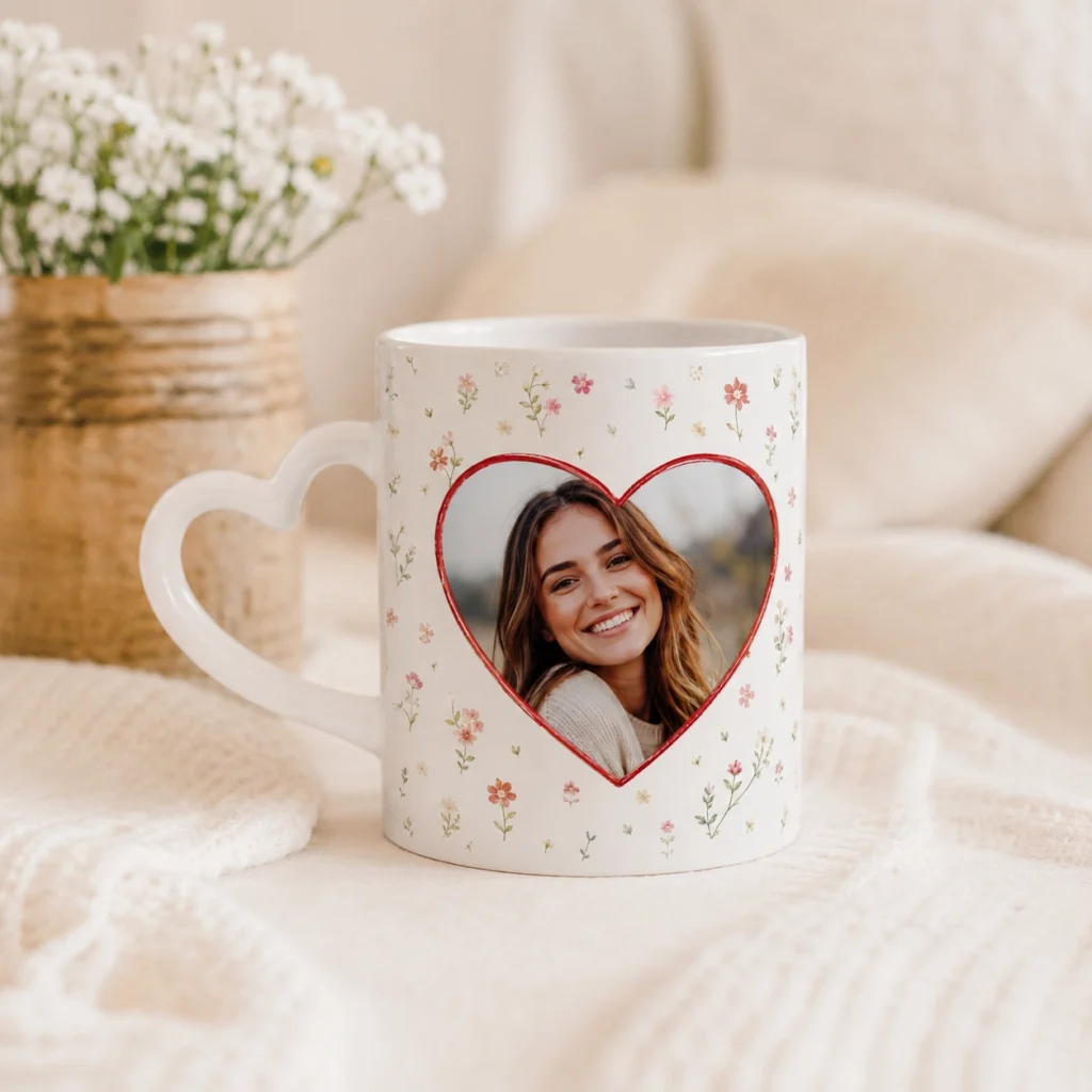 Mug anse cœur personnalisé avec photo de famille