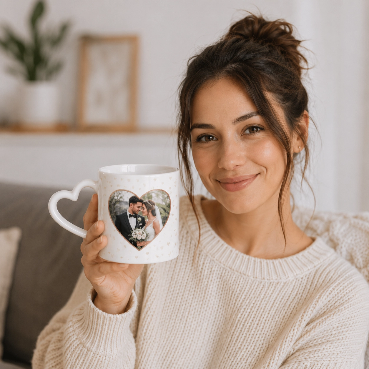 Mug anse cœur personnalisé avec photo de famille