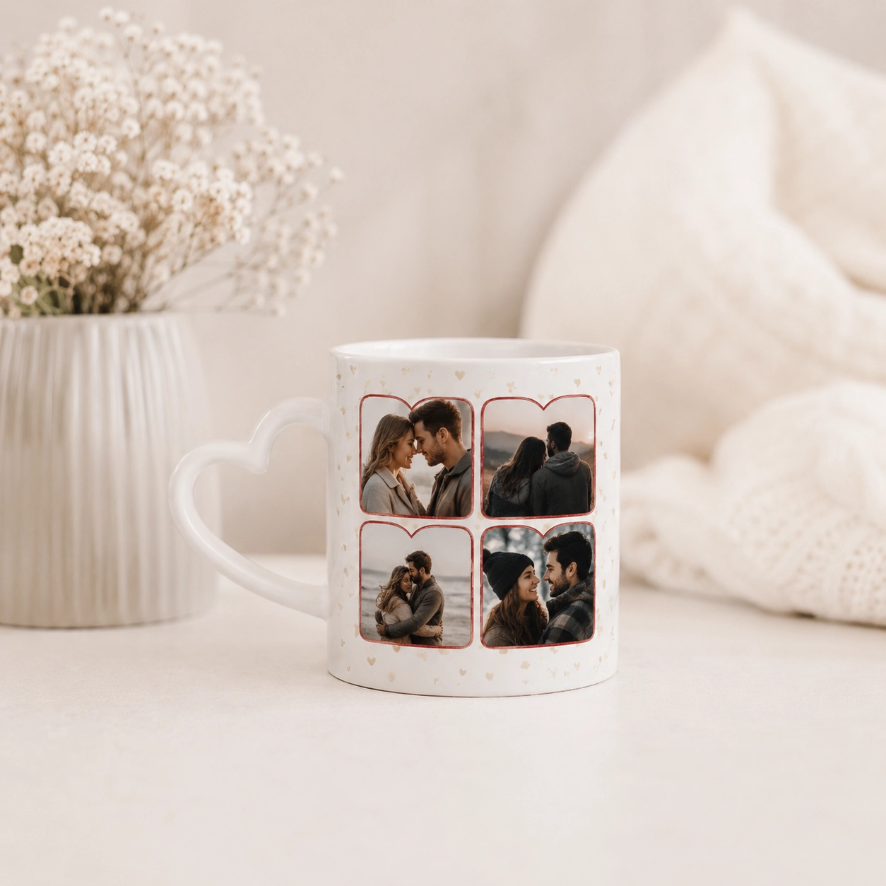 Mug personnalisé avec anse cœur et photo de couple