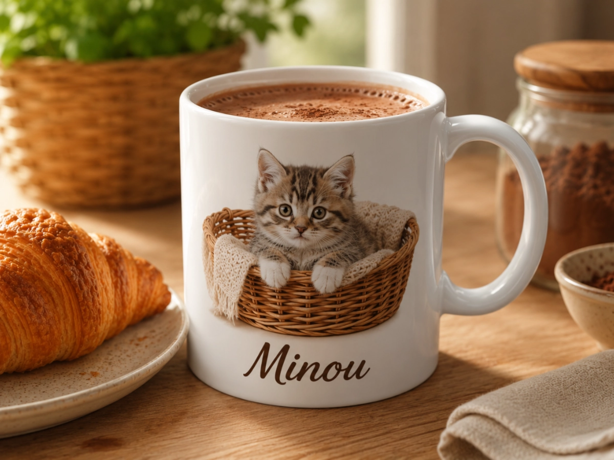 tasse blanche personnalisée panler chaton